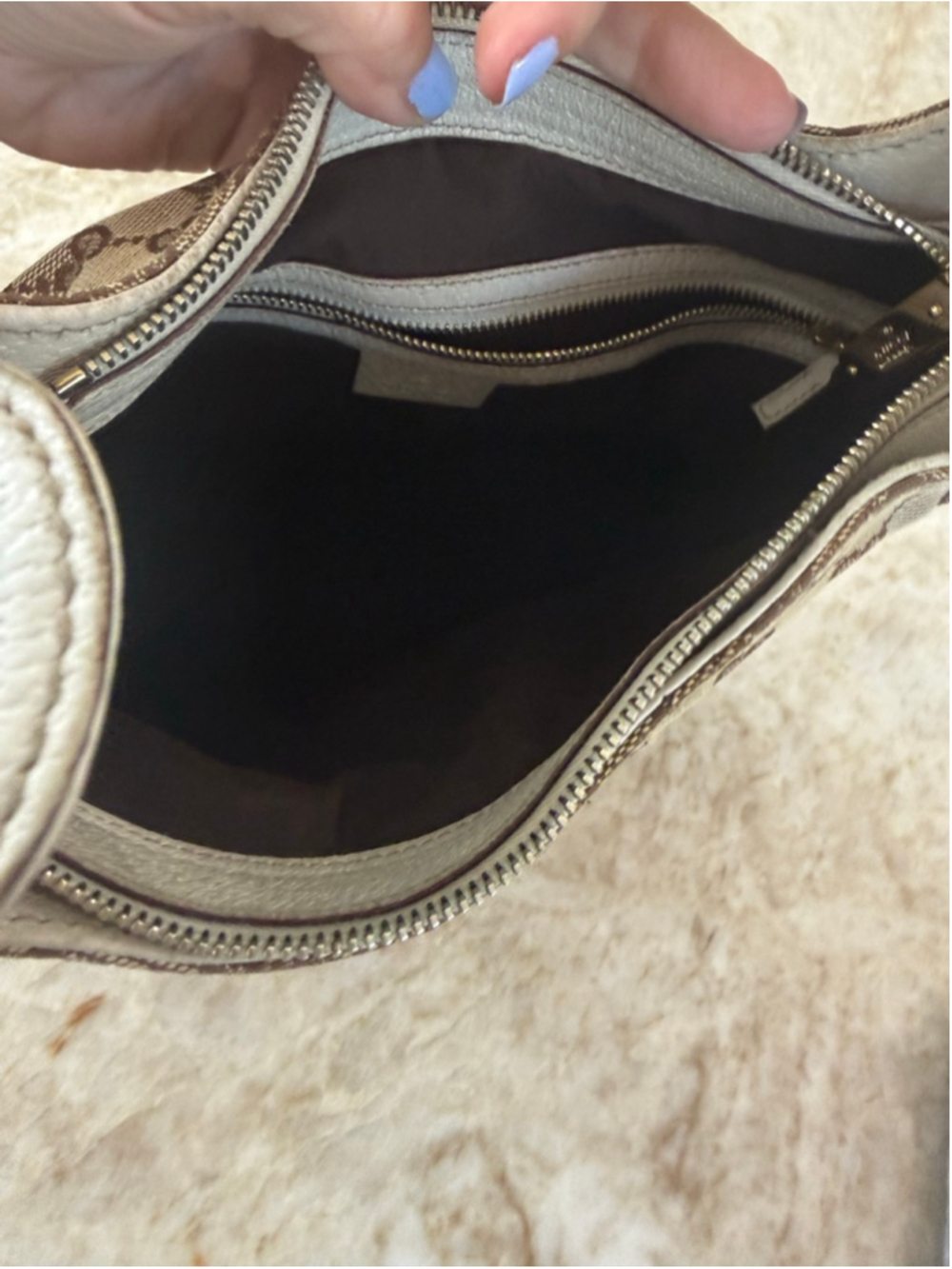 Gucci Shoulder Bag Beige Brown, rubs, wear, discoloration. - Picture 12 of 15